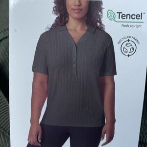 Mondetta Women's XXL Ribbed Polo Shirt Green Tencel e0899